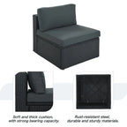 7-piece Outdoor Wicker Conversation Sofa Set With Striped Green Pillows