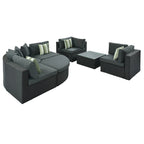 7-piece Outdoor Wicker Conversation Sofa Set With Striped Green Pillows