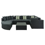 7-piece Outdoor Wicker Conversation Sofa Set With Striped Green Pillows
