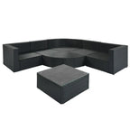 7-piece Outdoor Wicker Conversation Sofa Set With Striped Green Pillows