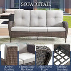 Rattan Sofa Couch with Swivel Rocking Chairs, Ottomans - Brown