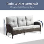 Rattan Sofa Couch with Swivel Rocking Chairs, Ottomans - Brown