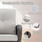 Rattan Sofa Couch with Swivel Rocking Chairs, Ottomans - Brown