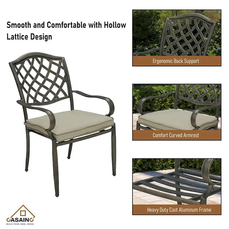 Cast Aluminum 5-Piece Outdoor Patio Dining Set with Table and Chairs