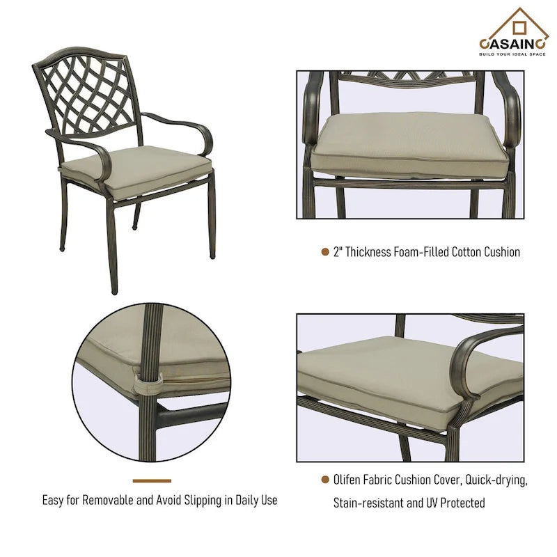 Cast Aluminum 5-Piece Outdoor Patio Dining Set with Table and Chairs