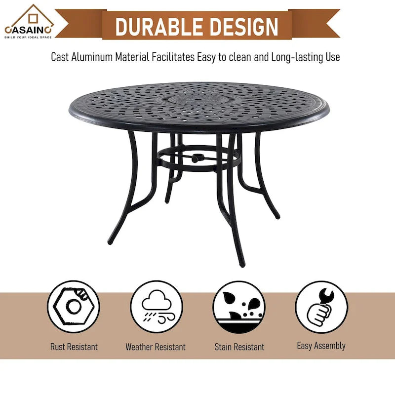 Cast Aluminum 5-Piece Outdoor Patio Dining Set with Table and Chairs