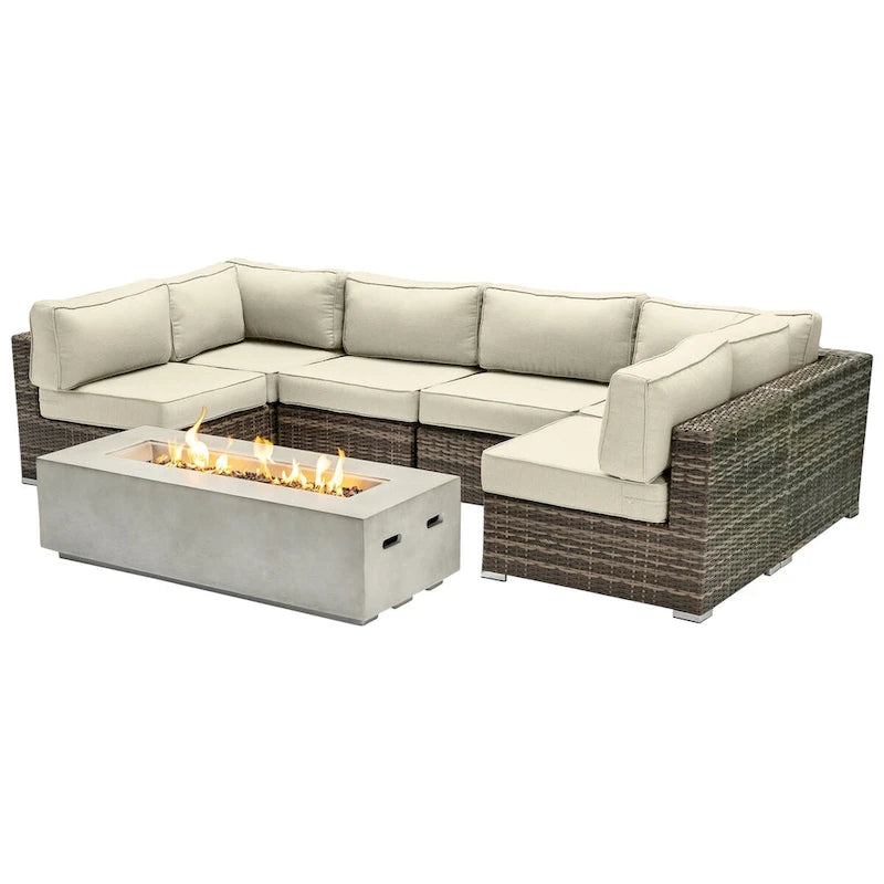 LSI 4 Person Seating Group With Firepit And Sunbrella Cushions