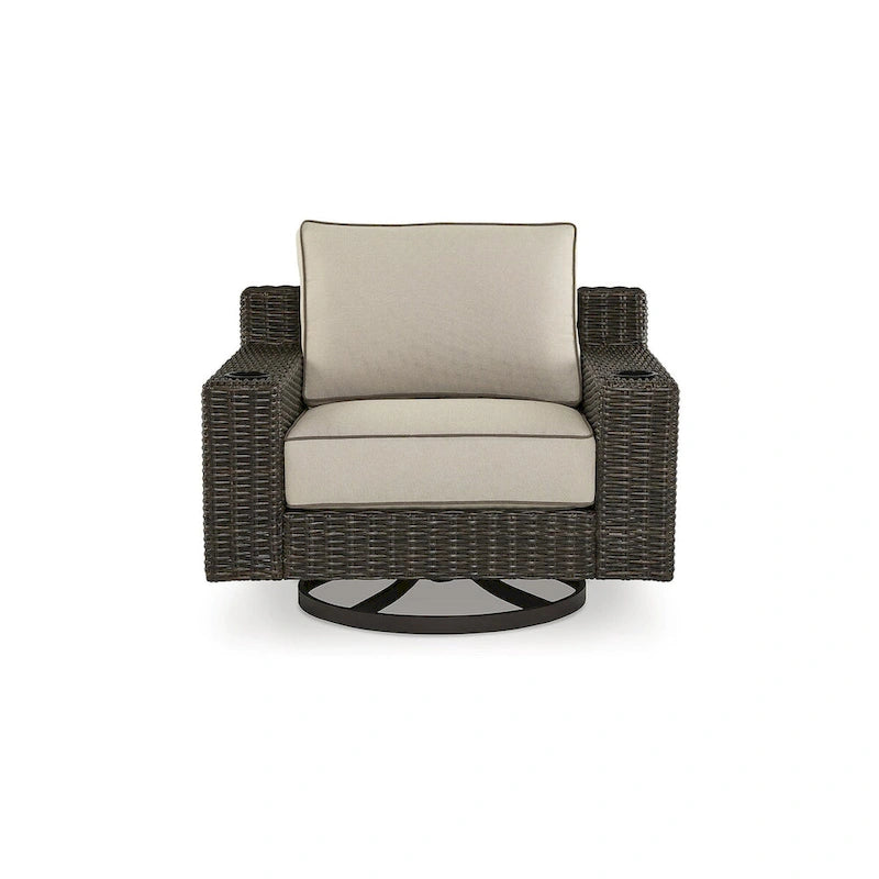 Signature Design by Ashley Coastline Bay Brown Outdoor Swivel Lounge with Cushion - 42.63 W x 36.25 D x 35 H