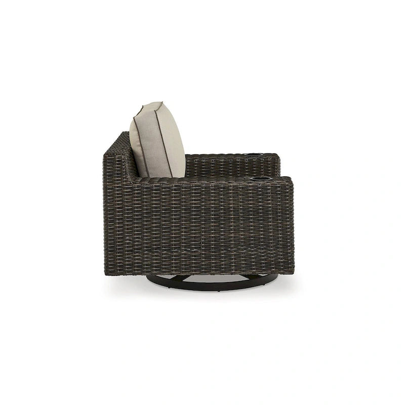 Signature Design by Ashley Coastline Bay Brown Outdoor Swivel Lounge with Cushion - 42.63 W x 36.25 D x 35 H