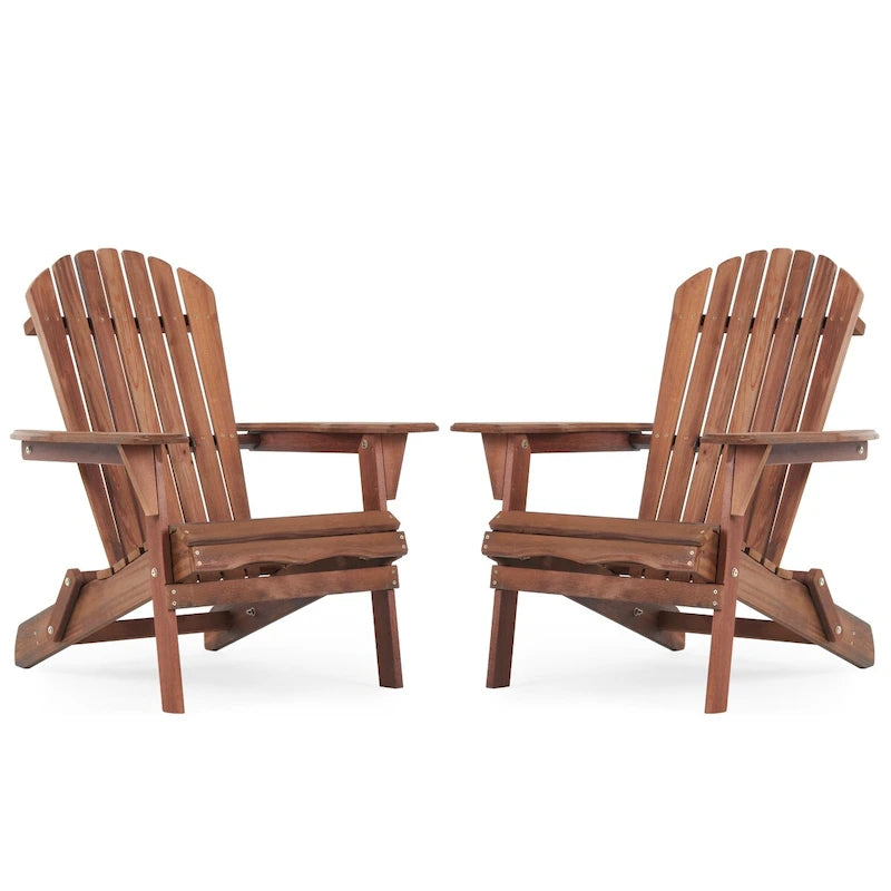 Wooden Outdoor Folding Adirondack Chair Set of 2 Wood Lounge Patio Chair