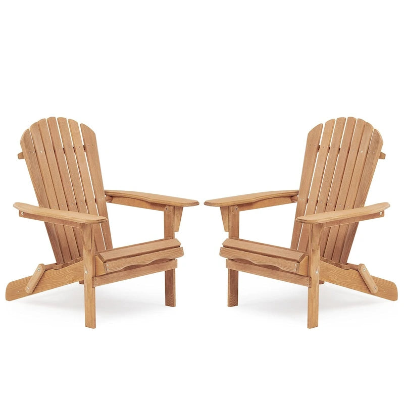 Wooden Outdoor Folding Adirondack Chair Set of 2 Wood Lounge Patio Chair