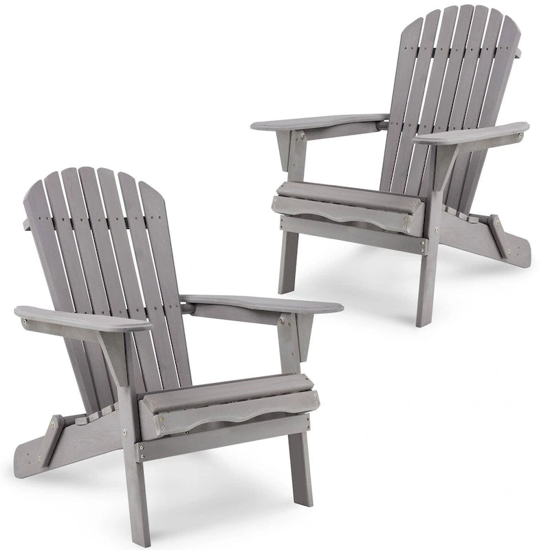 Wooden Outdoor Folding Adirondack Chair Set of 2 Wood Lounge Patio Chair