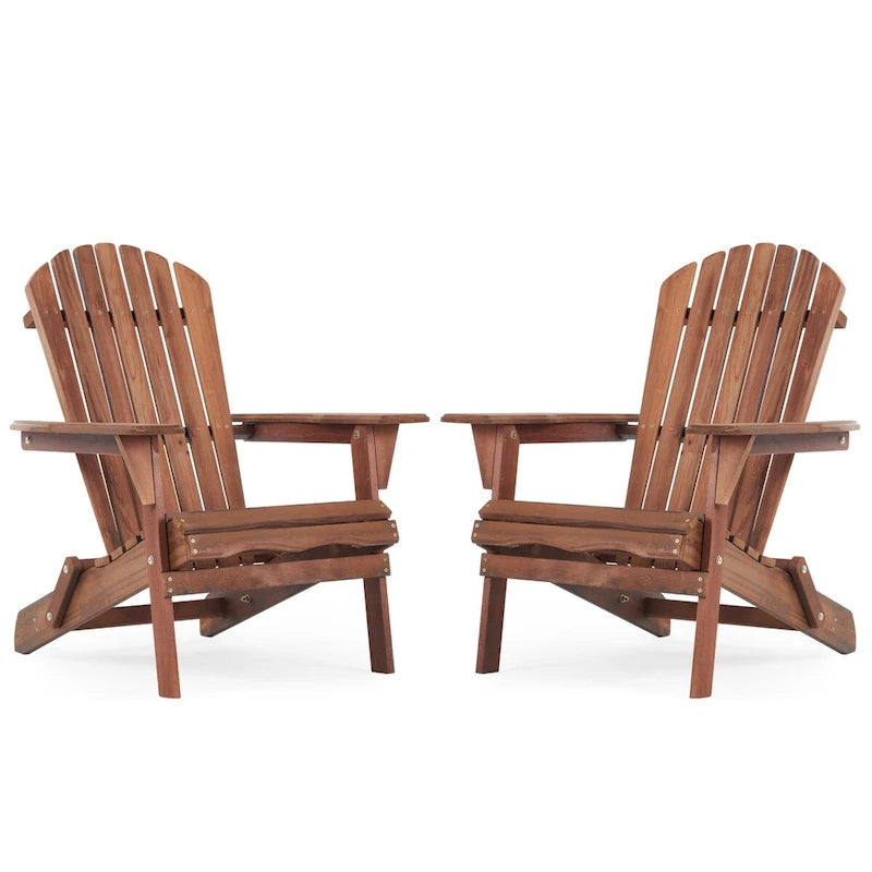 Wooden Outdoor Folding Adirondack Chair Set of 2 Wood Lounge Patio Chair