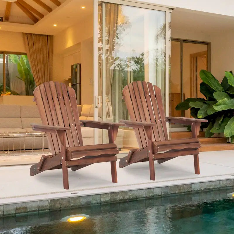 Wooden Outdoor Folding Adirondack Chair Set of 2 Wood Lounge Patio Chair