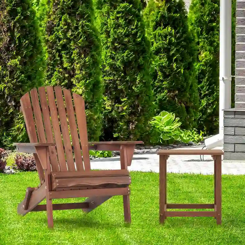 Wooden Outdoor Folding Adirondack Chair Set of 2 Wood Lounge Patio Chair