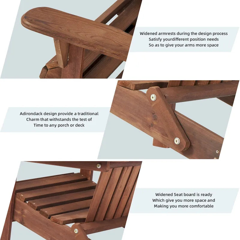 Wooden Outdoor Folding Adirondack Chair Set of 2 Wood Lounge Patio Chair