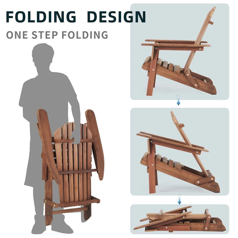 Wooden Outdoor Folding Adirondack Chair Set of 2 Wood Lounge Patio Chair
