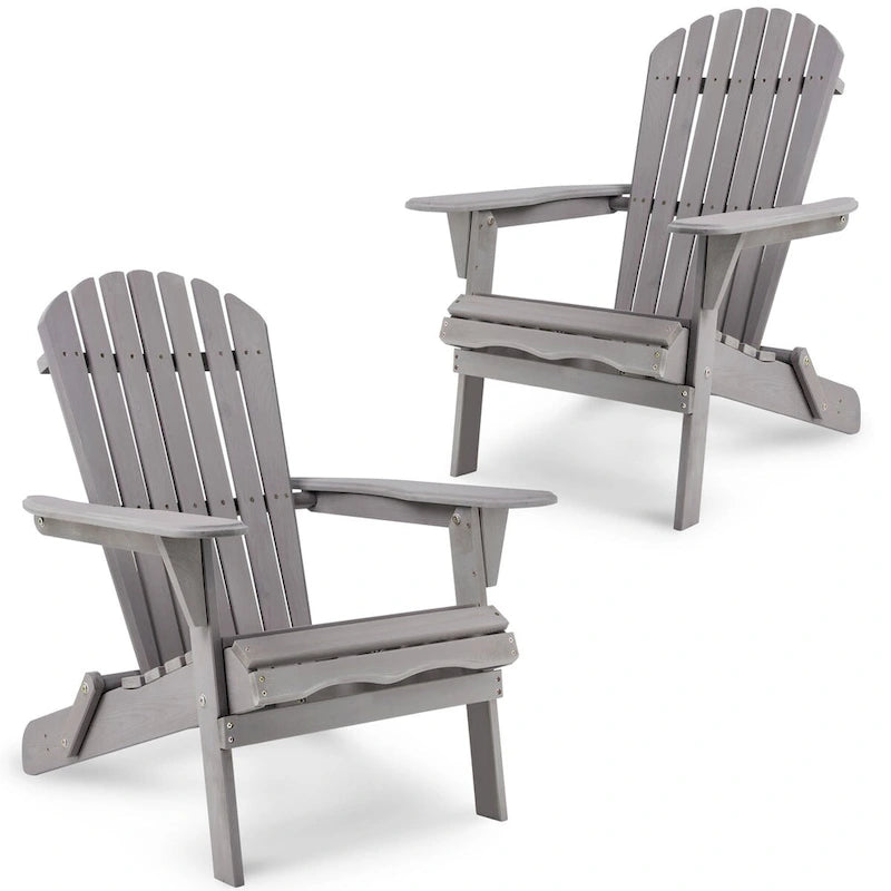 Wooden Outdoor Folding Adirondack Chair Set of 2 Wood Lounge Patio Chair