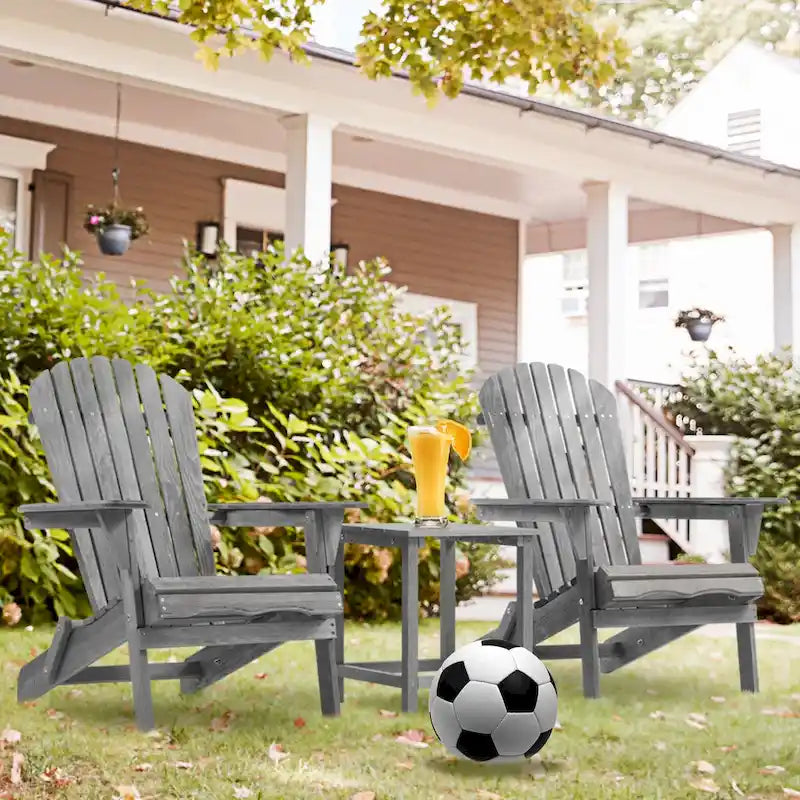 Wooden Outdoor Folding Adirondack Chair Set of 2 Wood Lounge Patio Chair