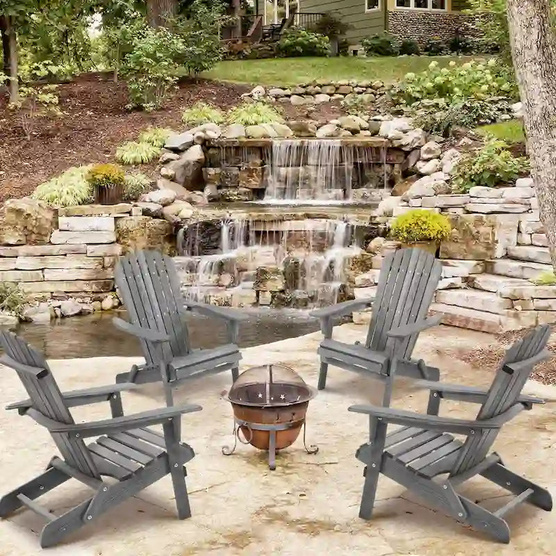 Wooden Outdoor Folding Adirondack Chair Set of 2 Wood Lounge Patio Chair