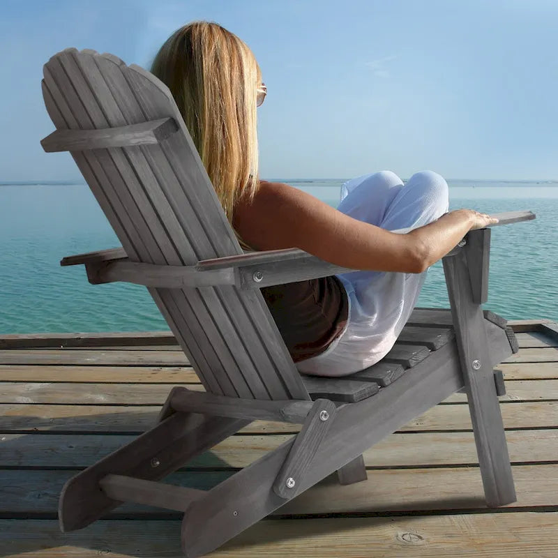 Wooden Outdoor Folding Adirondack Chair Set of 2 Wood Lounge Patio Chair
