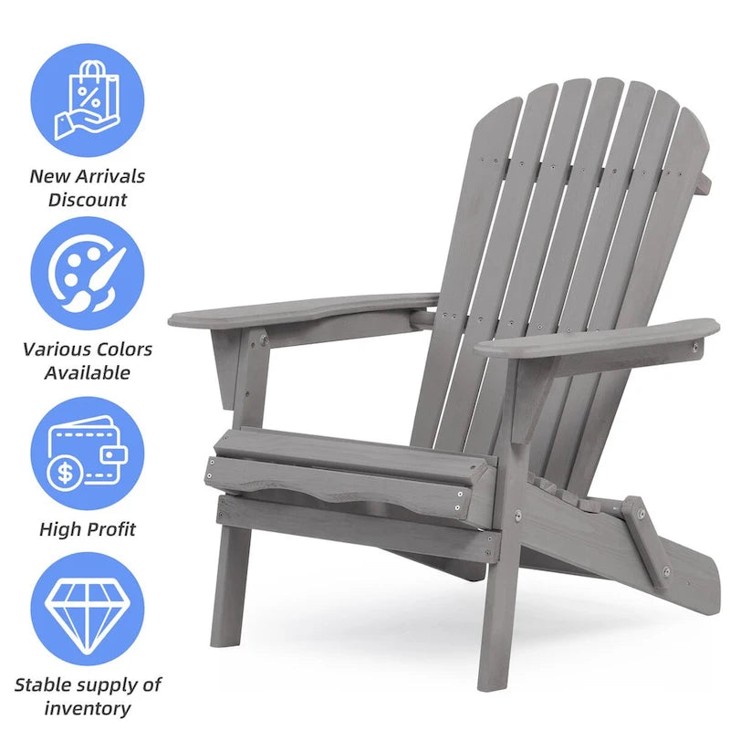 Wooden Outdoor Folding Adirondack Chair Set of 2 Wood Lounge Patio Chair