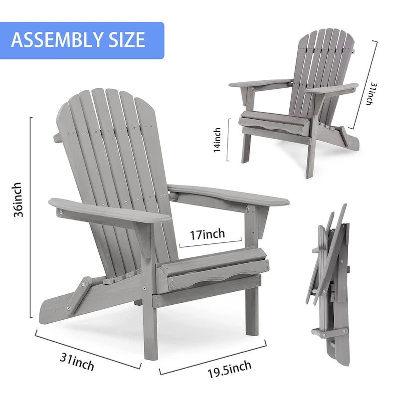 Wooden Outdoor Folding Adirondack Chair Set of 2 Wood Lounge Patio Chair