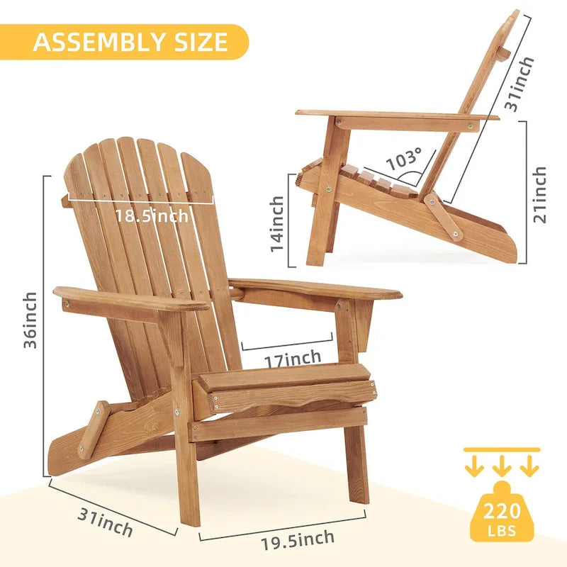 Wooden Outdoor Folding Adirondack Chair Set of 2 Wood Lounge Patio Chair