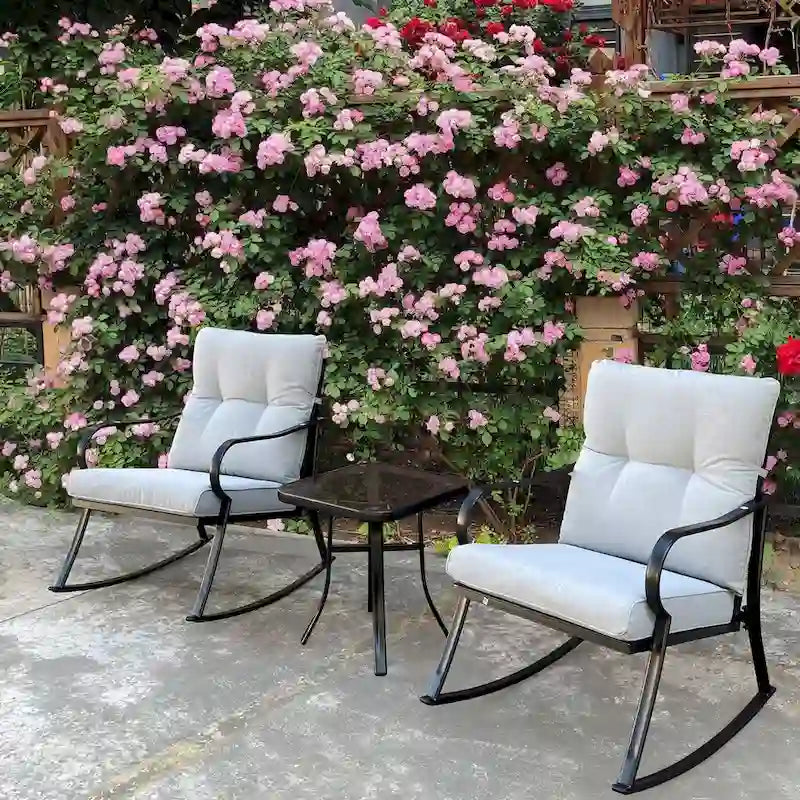 3 Pieces Patio Outdoor Rocker Patio Chairs and Table Set Elegant Patio Bistro Set for Lawn Garden Backyard