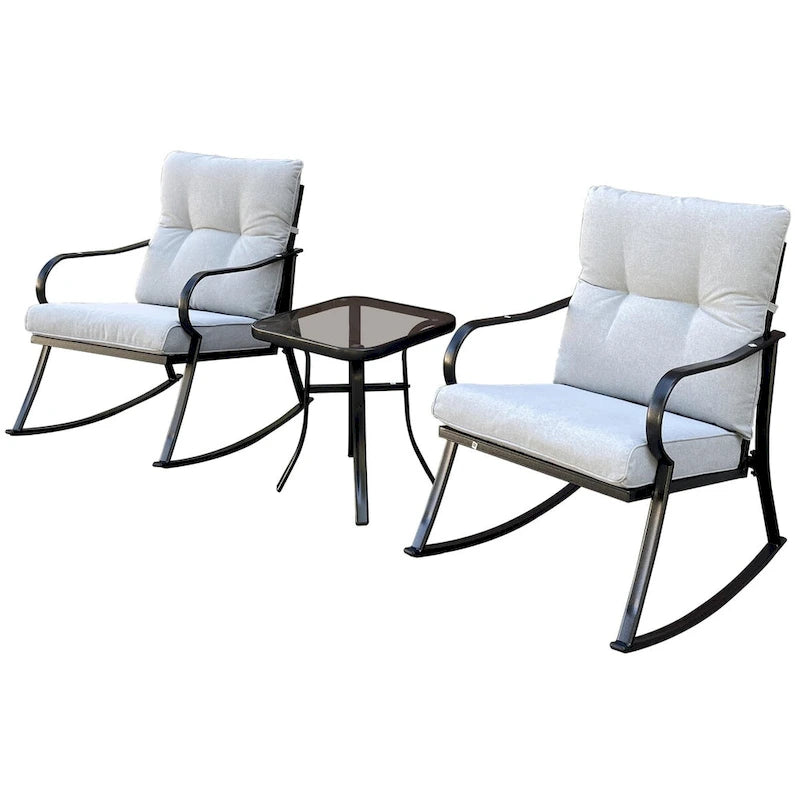 3 Pieces Patio Outdoor Rocker Patio Chairs and Table Set Elegant Patio Bistro Set for Lawn Garden Backyard