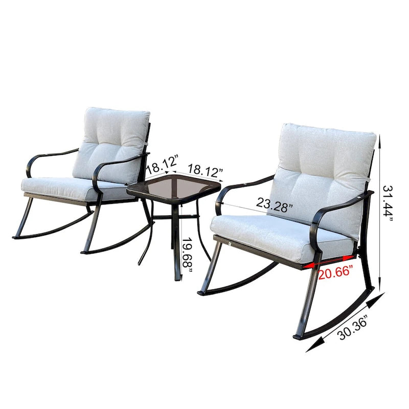 3 Pieces Patio Outdoor Rocker Patio Chairs and Table Set Elegant Patio Bistro Set for Lawn Garden Backyard