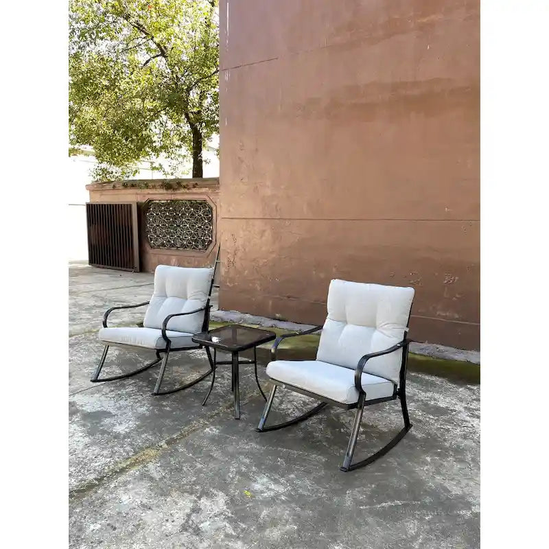3 Pieces Patio Outdoor Rocker Patio Chairs and Table Set Elegant Patio Bistro Set for Lawn Garden Backyard