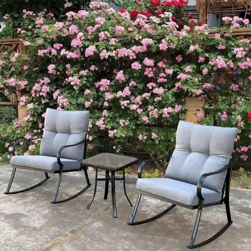 3 Pieces Patio Outdoor Rocker Patio Chairs and Table Set Elegant Patio Bistro Set for Lawn Garden Backyard