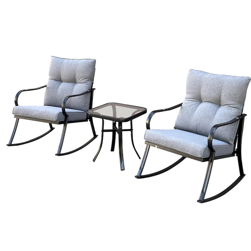 3 Pieces Patio Outdoor Rocker Patio Chairs and Table Set Elegant Patio Bistro Set for Lawn Garden Backyard