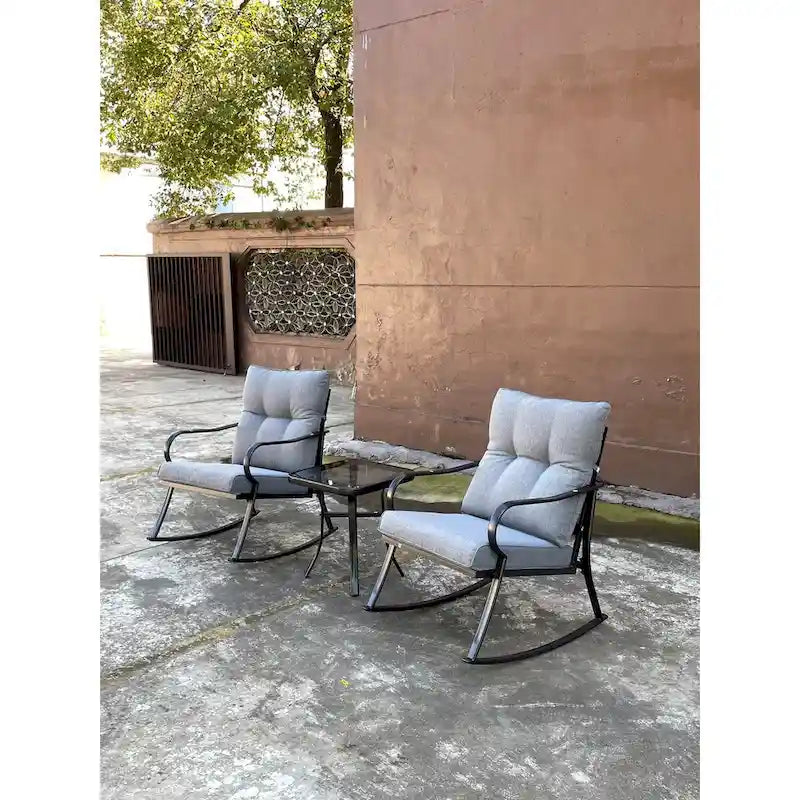 3 Pieces Patio Outdoor Rocker Patio Chairs and Table Set Elegant Patio Bistro Set for Lawn Garden Backyard