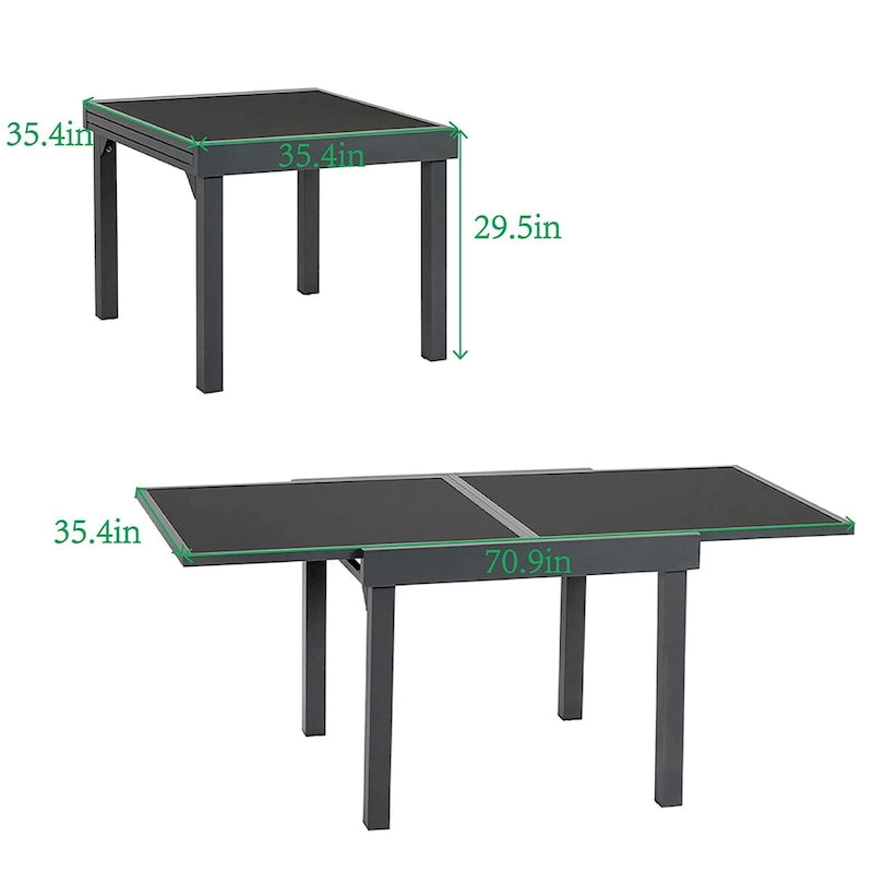 7-Piece Patio Dining Furniture Set with Adjustable Folding Dining Chairs 1 Expandable Dining Table