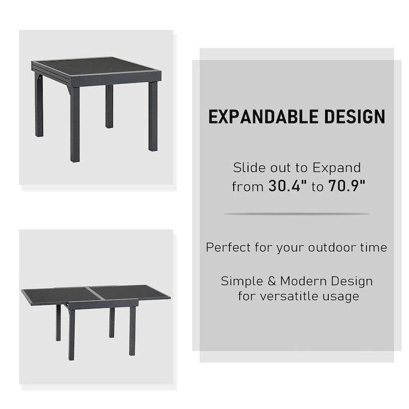 7-Piece Patio Dining Furniture Set with Adjustable Folding Dining Chairs 1 Expandable Dining Table