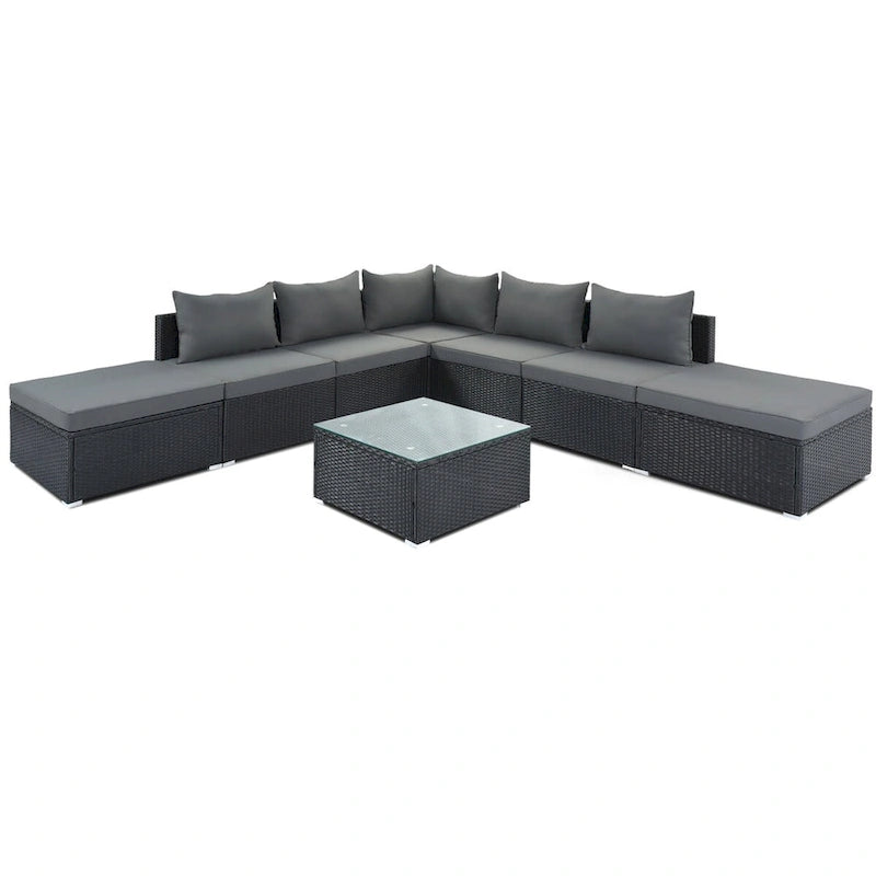 8-Piece Outdoor Wicker Reversible Patio Sectional Sofa with Cushions