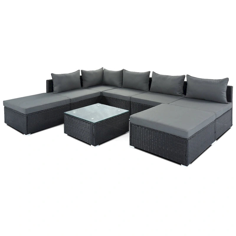 8-Piece Outdoor Wicker Reversible Patio Sectional Sofa with Cushions