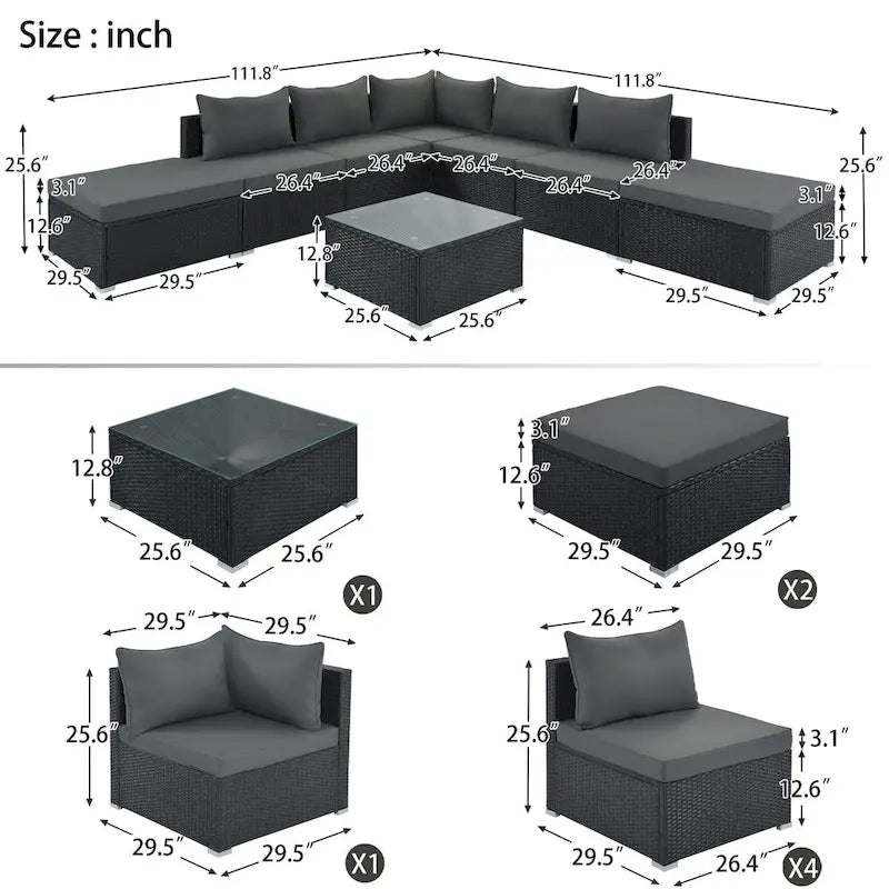 8-Piece Outdoor Wicker Reversible Patio Sectional Sofa with Cushions