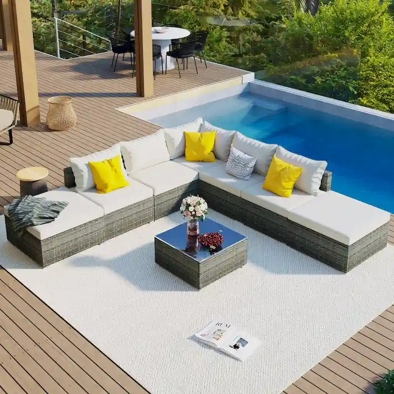 8-Piece Outdoor Wicker Reversible Patio Sectional Sofa with Cushions