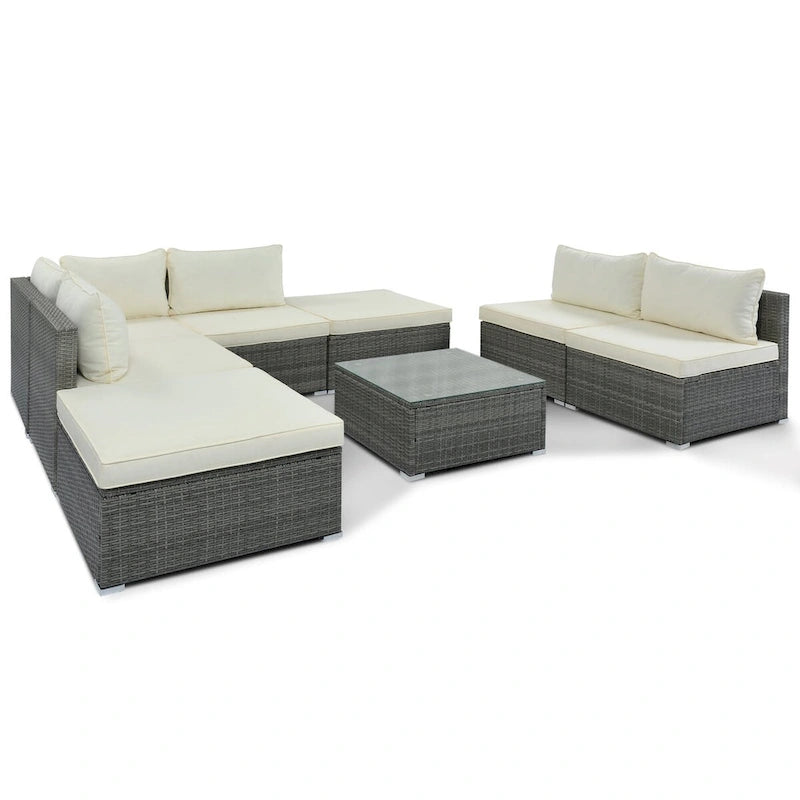 8-Piece Outdoor Wicker Reversible Patio Sectional Sofa with Cushions