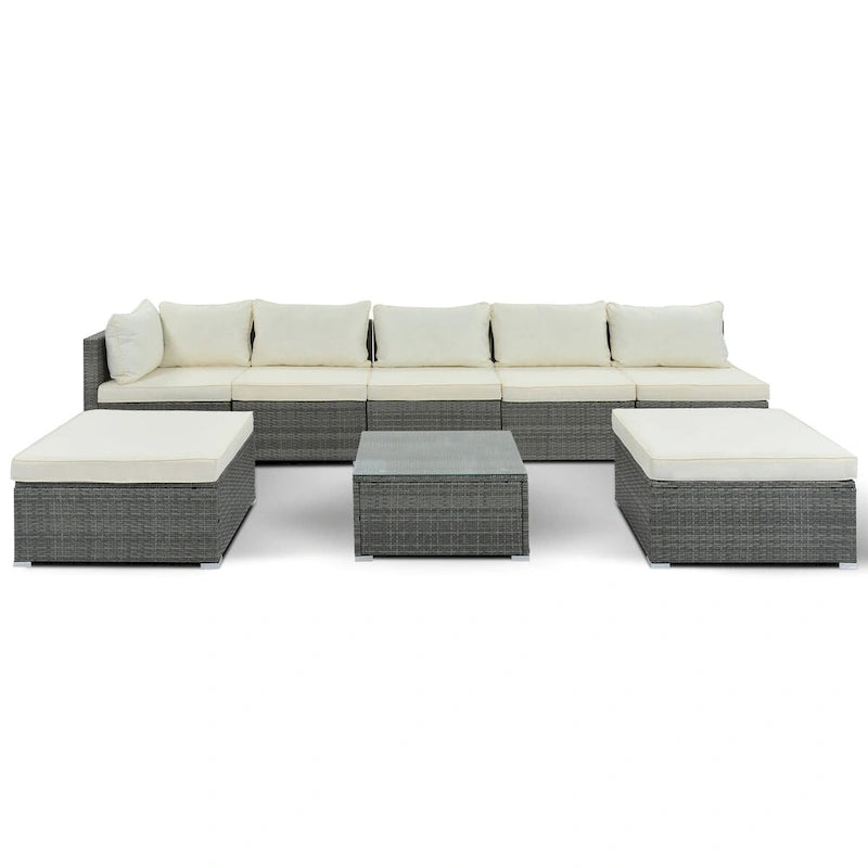 8-Piece Outdoor Wicker Reversible Patio Sectional Sofa with Cushions