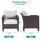 BONOSUKI 2Pcs Patio Single Sofa Set Brown Rattan Outdoor Furniture Set