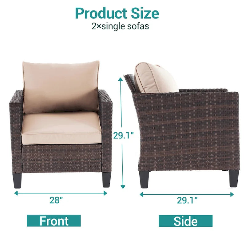 BONOSUKI 2Pcs Patio Single Sofa Set Brown Rattan Outdoor Furniture Set