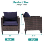 BONOSUKI 2Pcs Patio Single Sofa Set Brown Rattan Outdoor Furniture Set