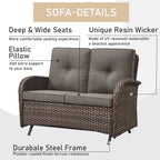 Patio Glider Sofa and Swivel Chair with Ottoman - Brown