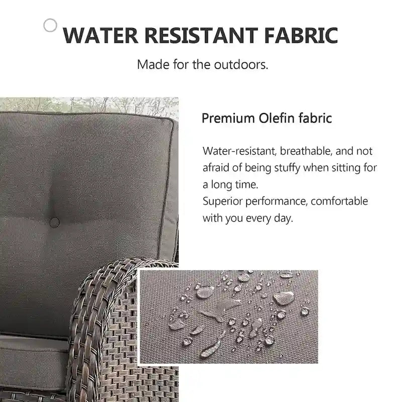 Patio Glider Sofa and Swivel Chair with Ottoman - Brown