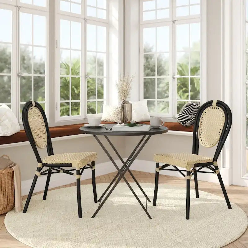 2 Pack All-Weather Commercial Paris Chairs with Metal Frames - N/A
