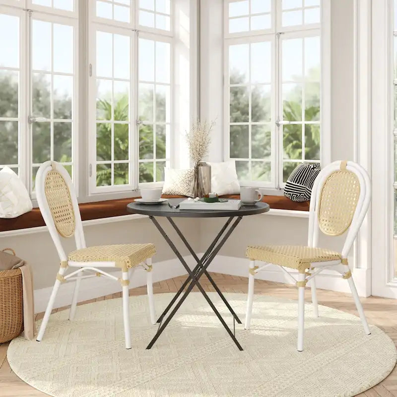 2 Pack All-Weather Commercial Paris Chairs with Metal Frames - N/A